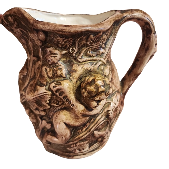 Newell Studios Ceramic Cherub Pitcher | Vintage Brown Glazed Pitcher - Picture 2 of 15